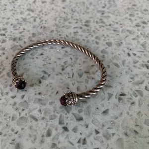 Silver cable cuff with amethyst bracelet